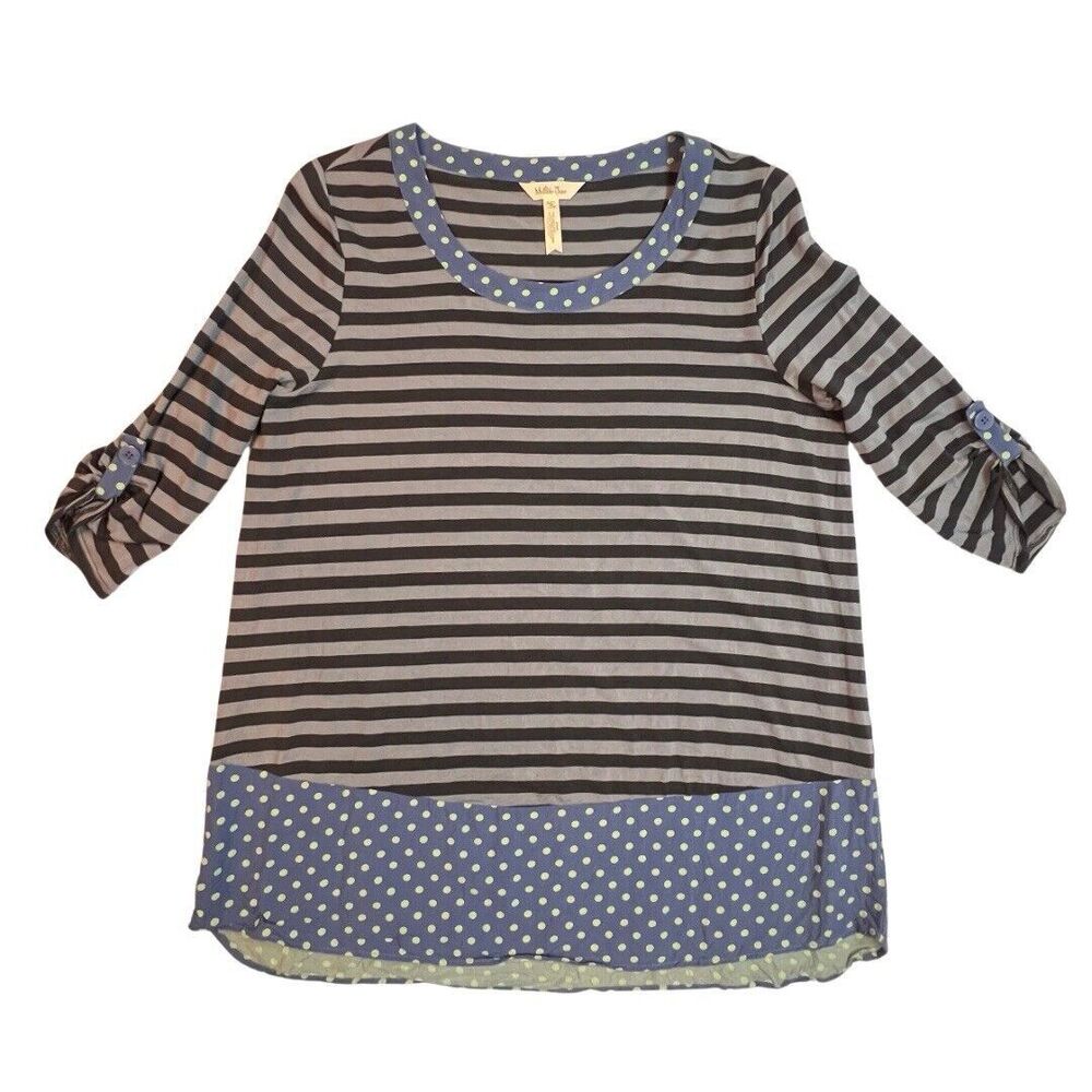Matilda Jane Blouse Womens Medium Polka Dot Stripes Wild Fun Shirt